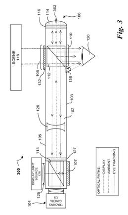 An image of a heads-up display system included in a patent filing by Google.