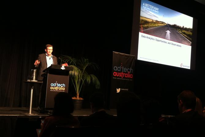 Quantium's Tim Trumper presenting his ad:tech keynote on data disruption.