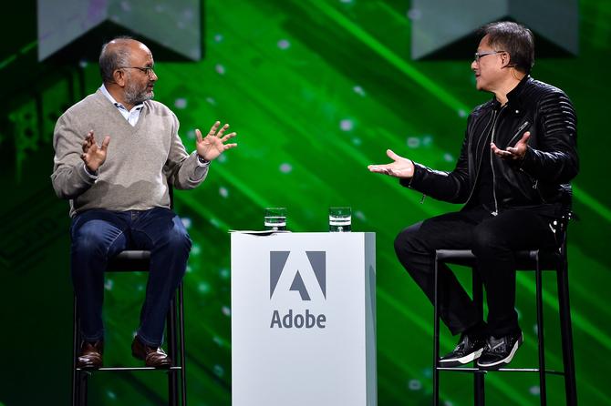 Nvidia's Jensen Huang (right) with Adobe CEO, Shantanu Narayen