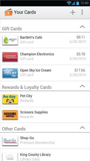 Amazon's Wallet app let users store and use various reward cards, and keep track of the balances.