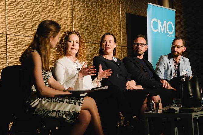 From left: CMO's Nadia Cameron, Tourism Australia's Lisa Ronson, ASC's Louise Eyres, Uber's Steve Brennen and Salesforce's Derek Laney