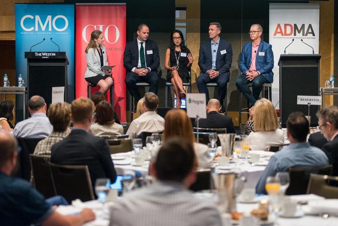 From left: CMO's Nadia Cameron, AMP's Rod Finch, OPSM's Jee Moon, Aussie's Richard Burns and Vision Critical's Peter Harris