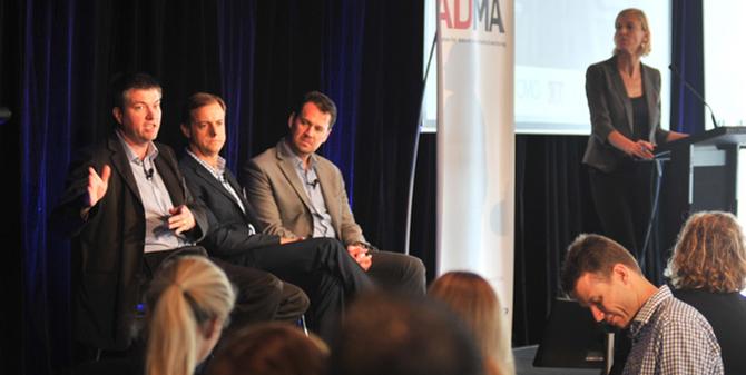 From left: David Hassan, Helloworld; Mark Reinke, Suncorp; James McQuivey, Forrester; and panel moderator, Jodie Sangster, ADMA