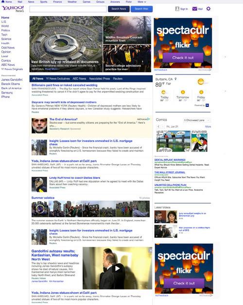 The revamped Yahoo News page.