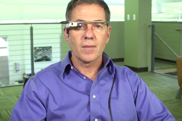 Eyefluence CEO Jim Marggraff sports a modified version of Google Glass that includes his company's eye-tracking technology. Credit: Eyefluence